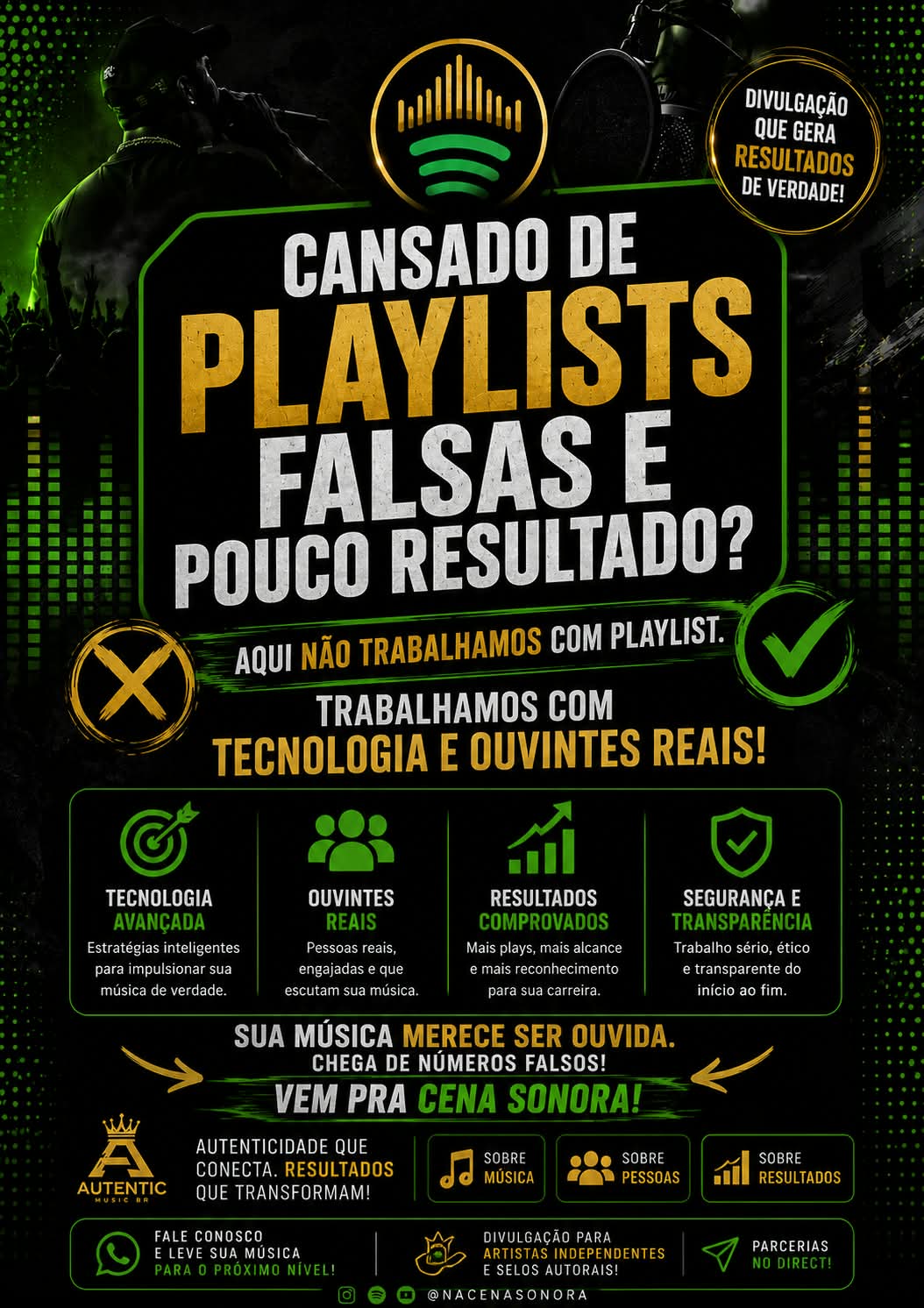 Arte do Na Cena Sonora: aqui nao trabalhamos com playlist, trabalhamos com tecnologia e ouvintes reais